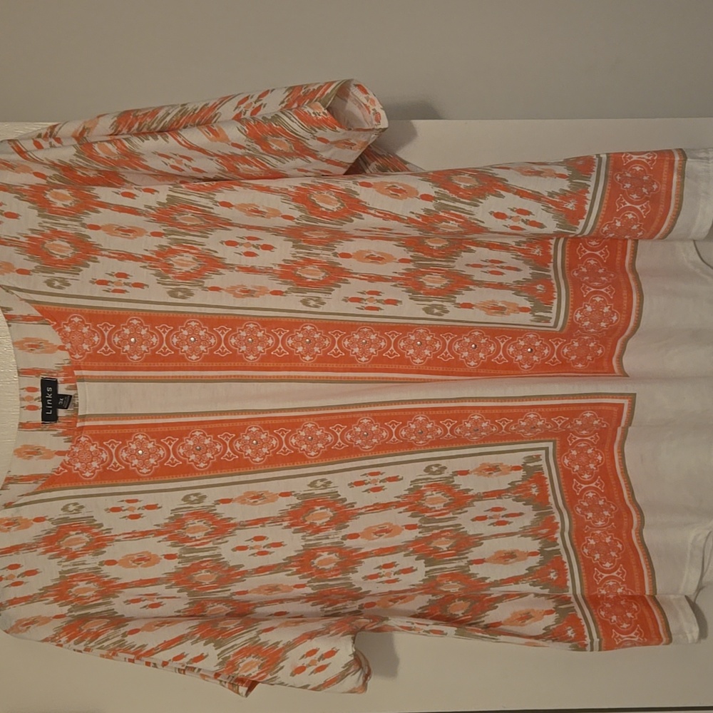 Women's Patterned Blouse - Coral and White